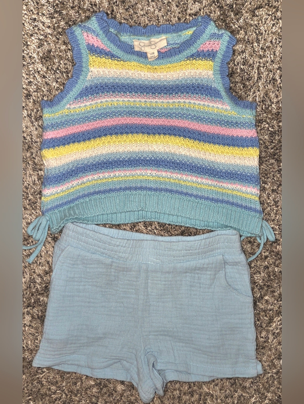Jessica Simpson Kids Pastel Striped Knit Tank & Light Blue Shorts Set